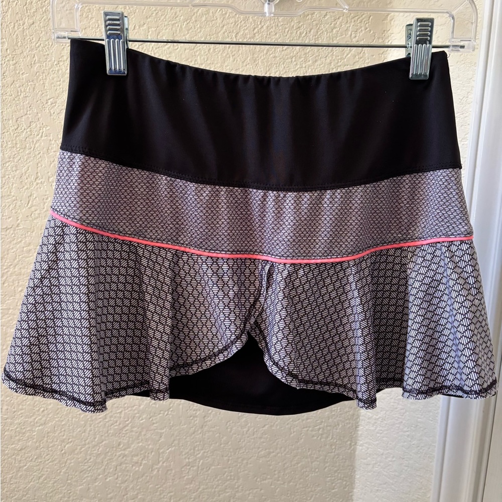 Lucky in Love Black & White Geometric Skater Skirt with Pink Trim
